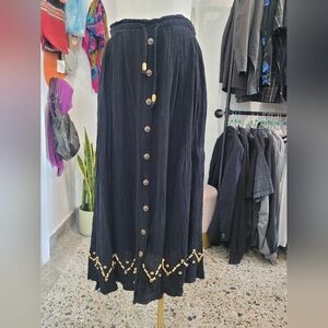 Lizsport Black Button-Down Skirt with Gold Accents